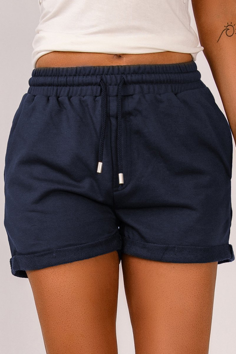 Drawstring Waist Cuffed Shorts - Bottoms