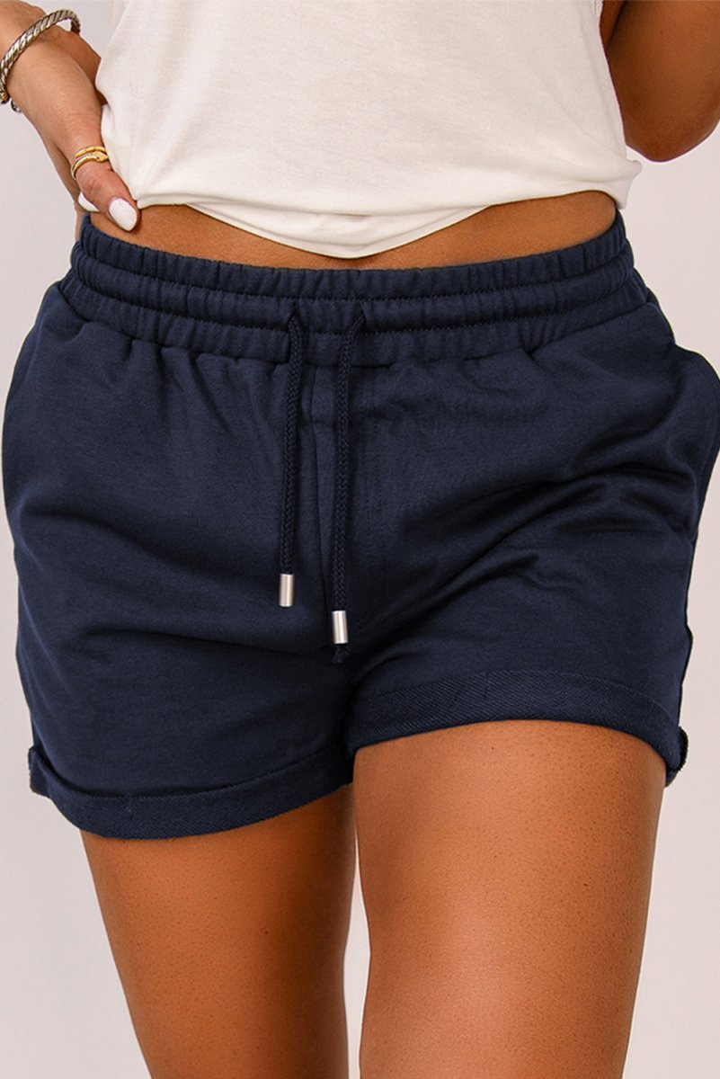 Drawstring Waist Cuffed Shorts - Bottoms