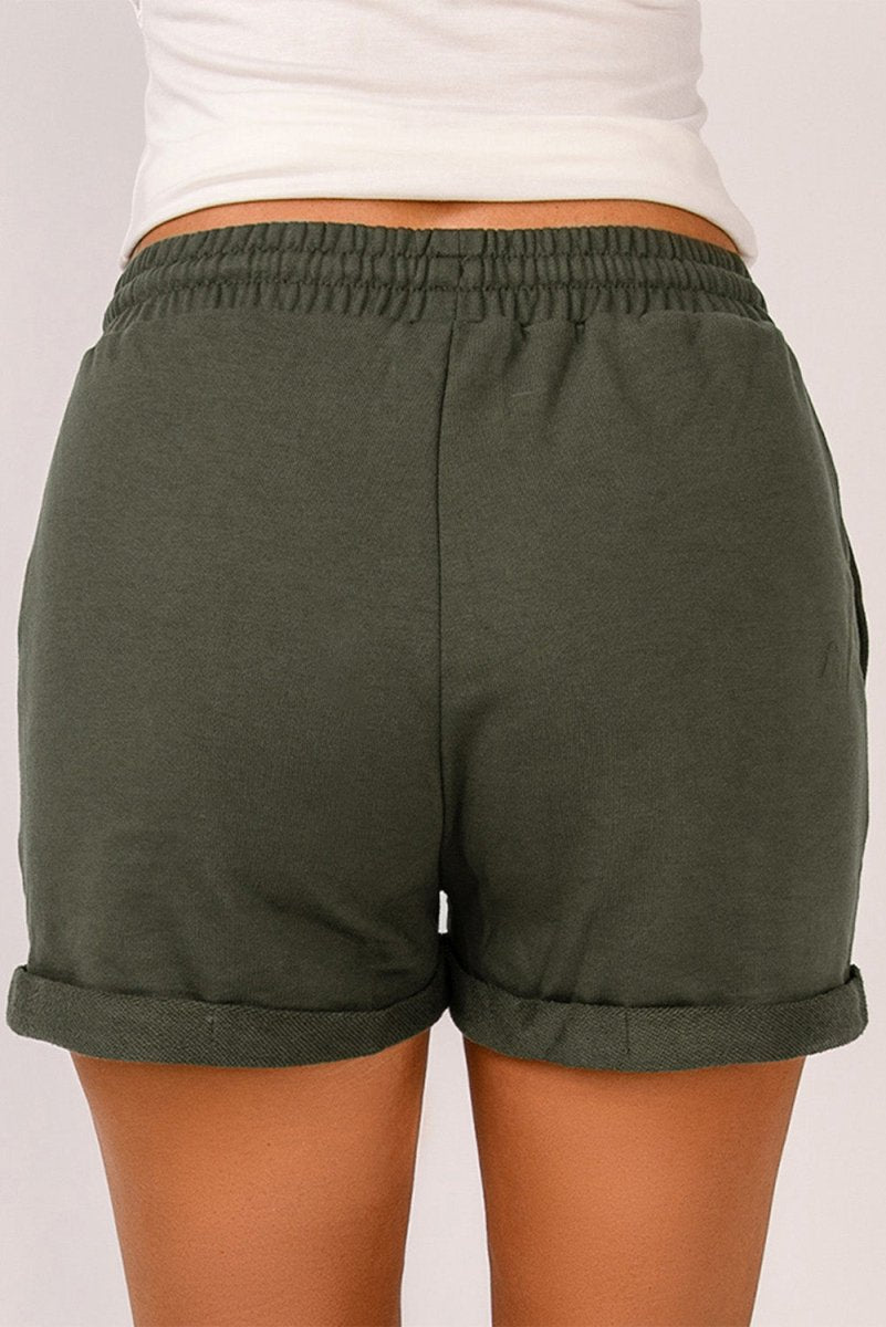 Drawstring Waist Cuffed Shorts - Bottoms