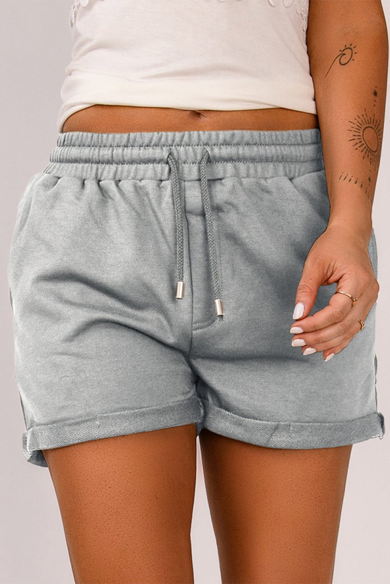 Drawstring Waist Cuffed Shorts - Bottoms