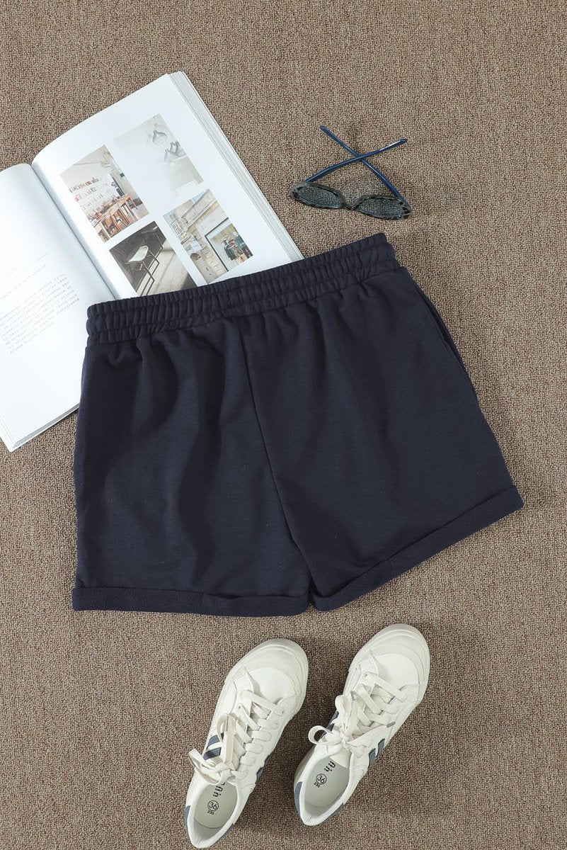 Drawstring Waist Cuffed Shorts - Bottoms