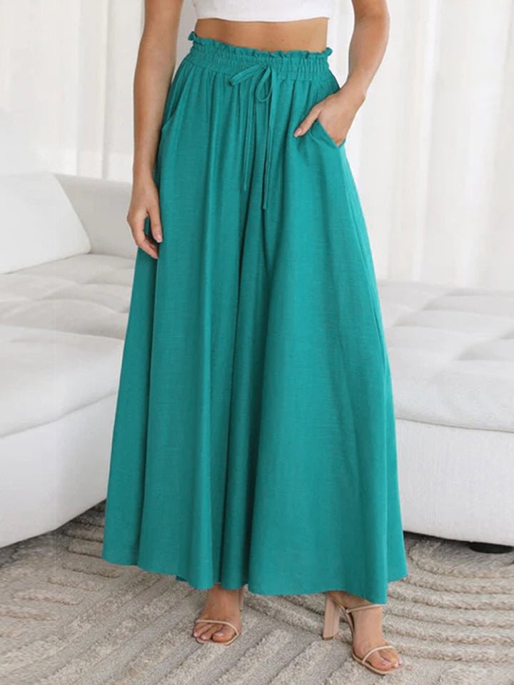 Drawstring Waist Wide Leg Pants - Bottoms