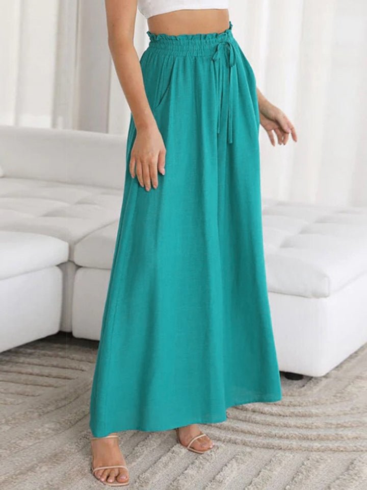 Drawstring Waist Wide Leg Pants - Bottoms