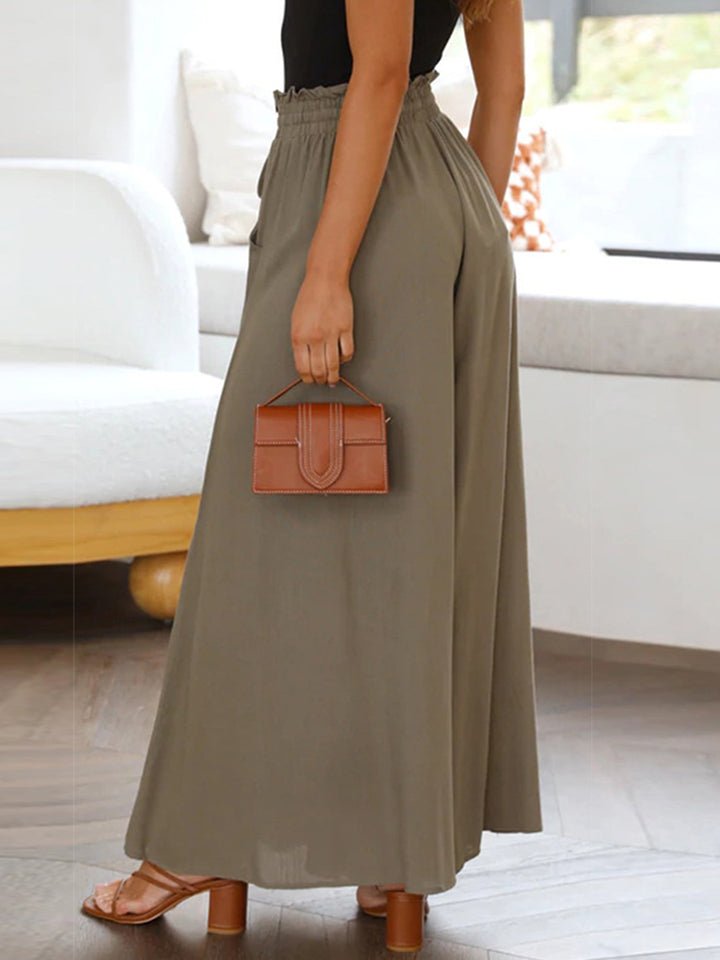 Drawstring Waist Wide Leg Pants - Bottoms