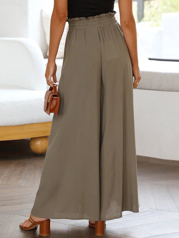 Drawstring Waist Wide Leg Pants - Bottoms