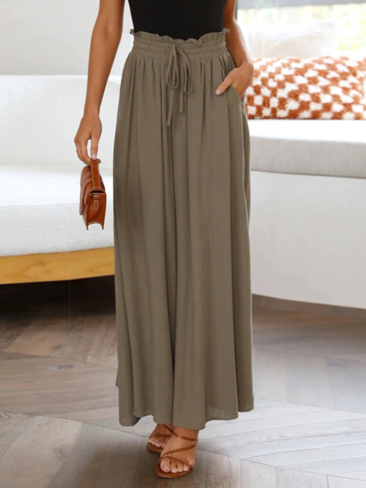 Drawstring Waist Wide Leg Pants - Bottoms