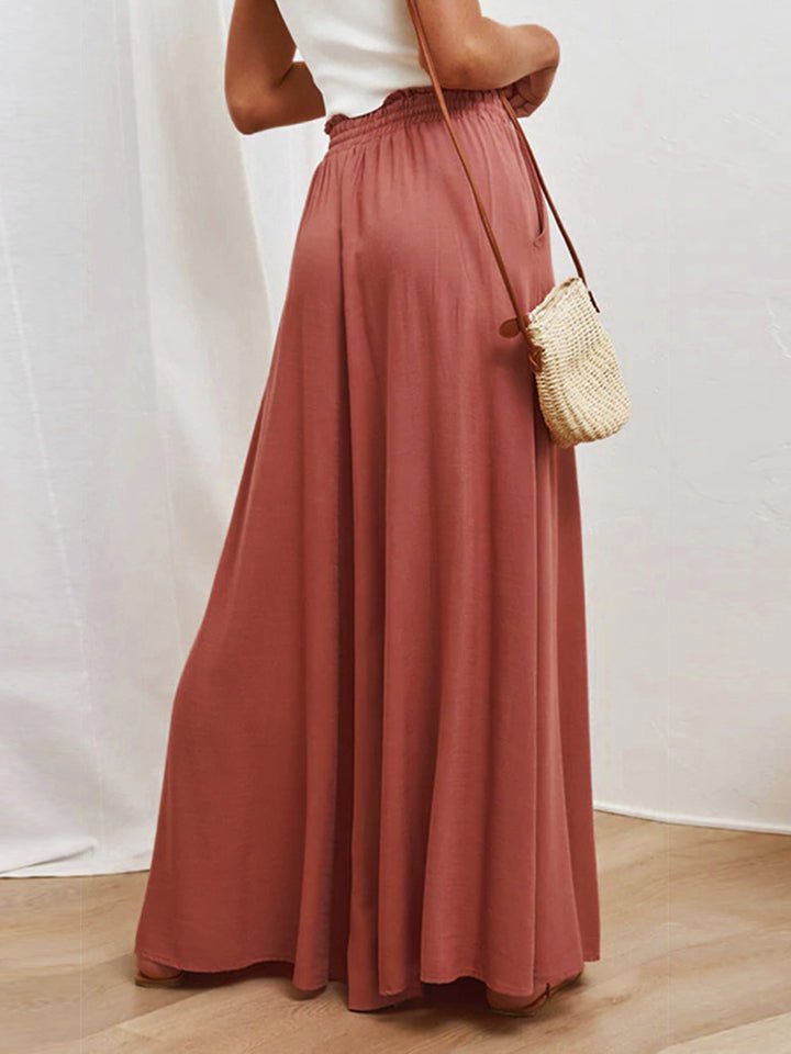 Drawstring Waist Wide Leg Pants - Bottoms