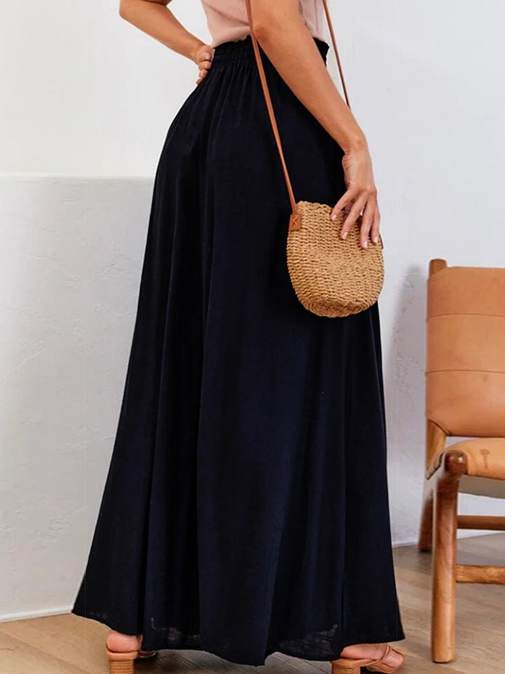 Drawstring Waist Wide Leg Pants - Bottoms