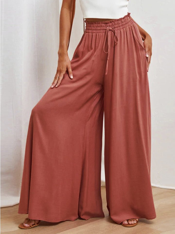 Drawstring Waist Wide Leg Pants - Bottoms