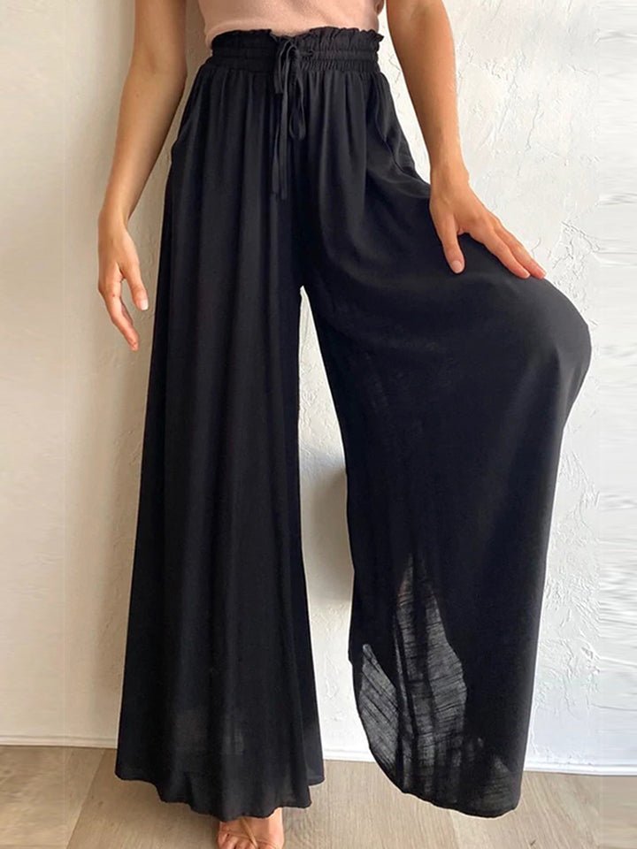 Drawstring Waist Wide Leg Pants - Bottoms