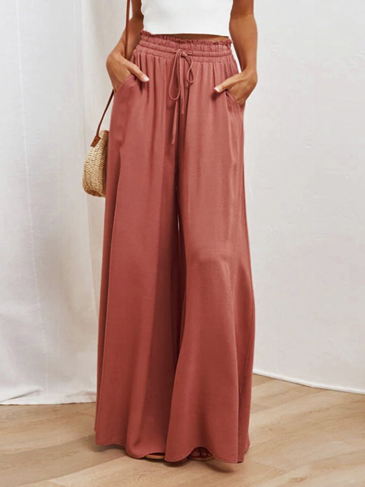 Drawstring Waist Wide Leg Pants - Bottoms
