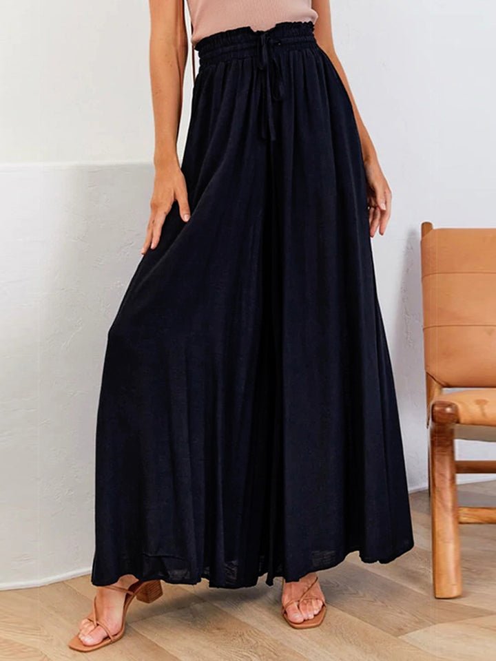 Drawstring Waist Wide Leg Pants - Bottoms