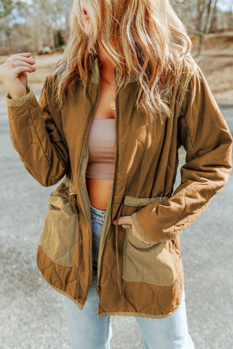 Drawstring Waist Zip - Up Jacket - Outerwear