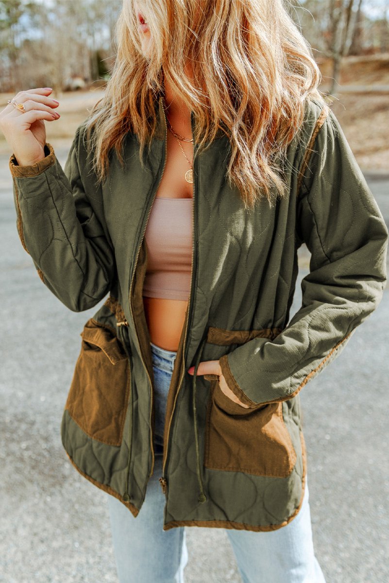 Drawstring Waist Zip - Up Jacket - Outerwear