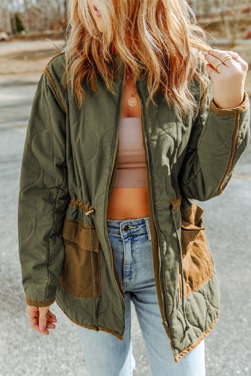 Drawstring Waist Zip - Up Jacket - Outerwear