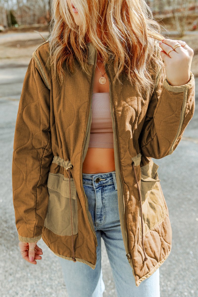 Drawstring Waist Zip - Up Jacket - Outerwear