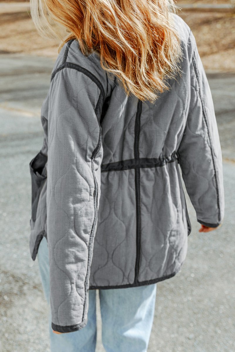 Drawstring Waist Zip - Up Jacket - Outerwear