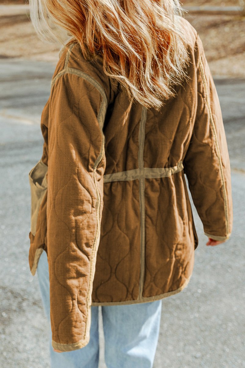 Drawstring Waist Zip - Up Jacket - Outerwear