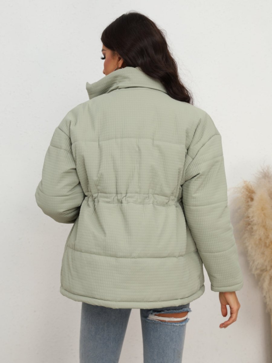 Drawstring Waist Zip - Up Puffer Jacket - Outerwear