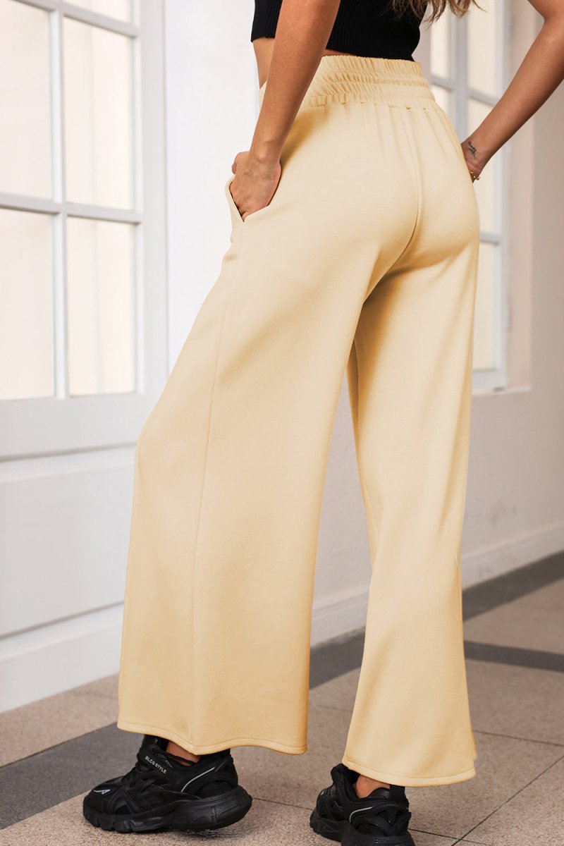 Drawstring Wide Leg Pants with Pockets - Bottoms
