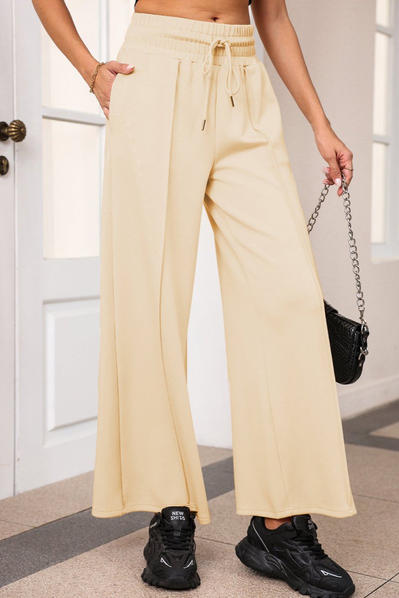 Drawstring Wide Leg Pants with Pockets - Bottoms