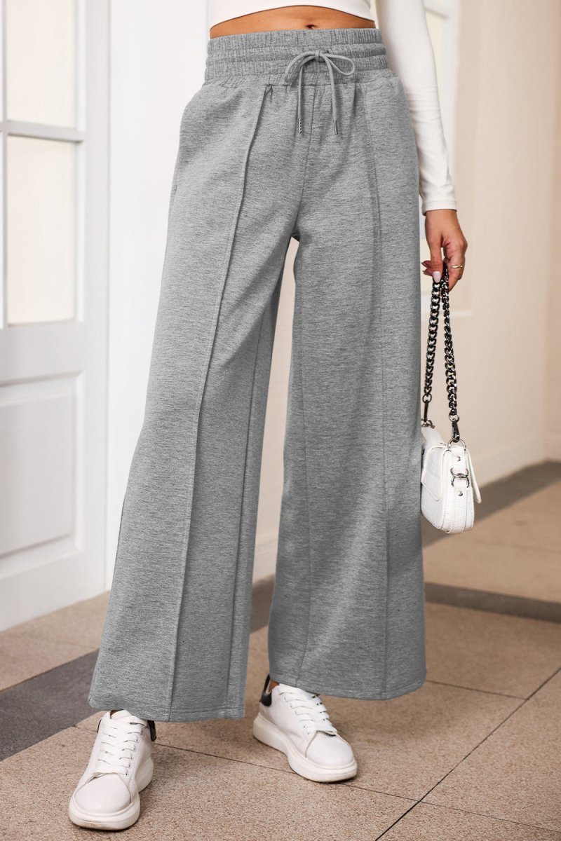 Drawstring Wide Leg Pants with Pockets - Bottoms