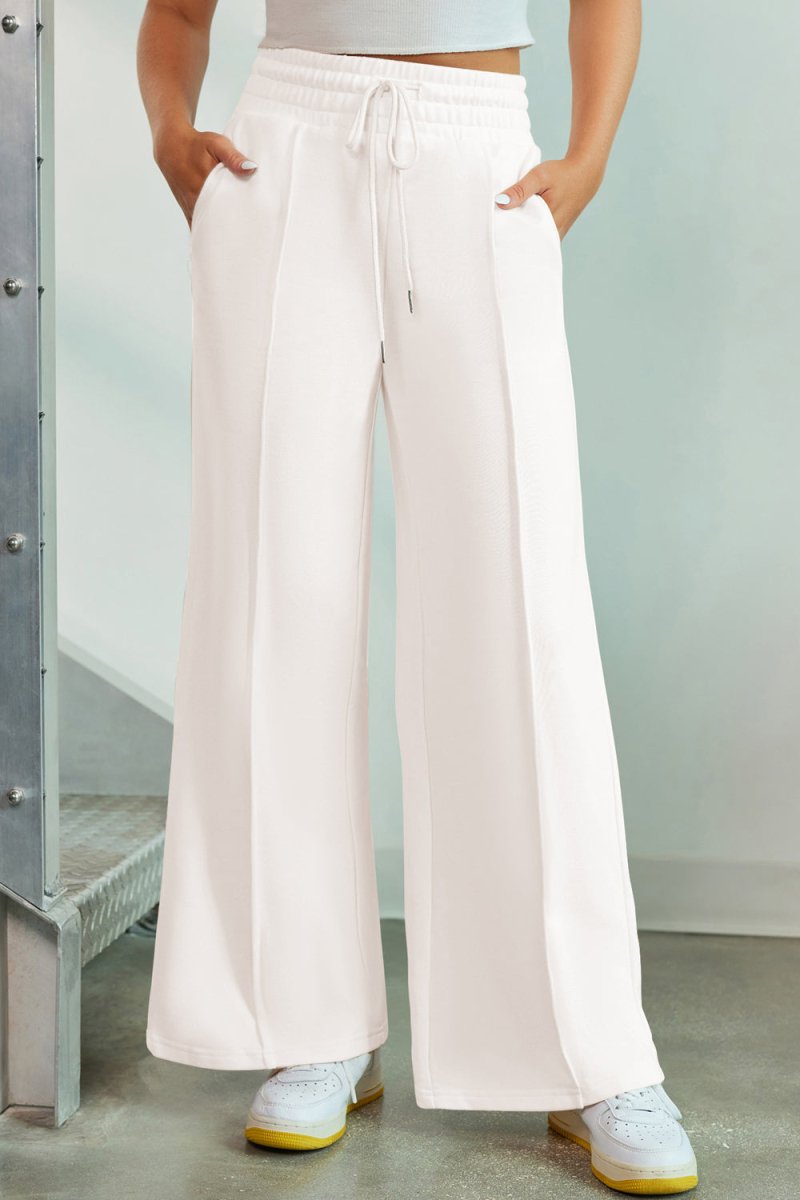 Drawstring Wide Leg Pants with Pockets - Bottoms