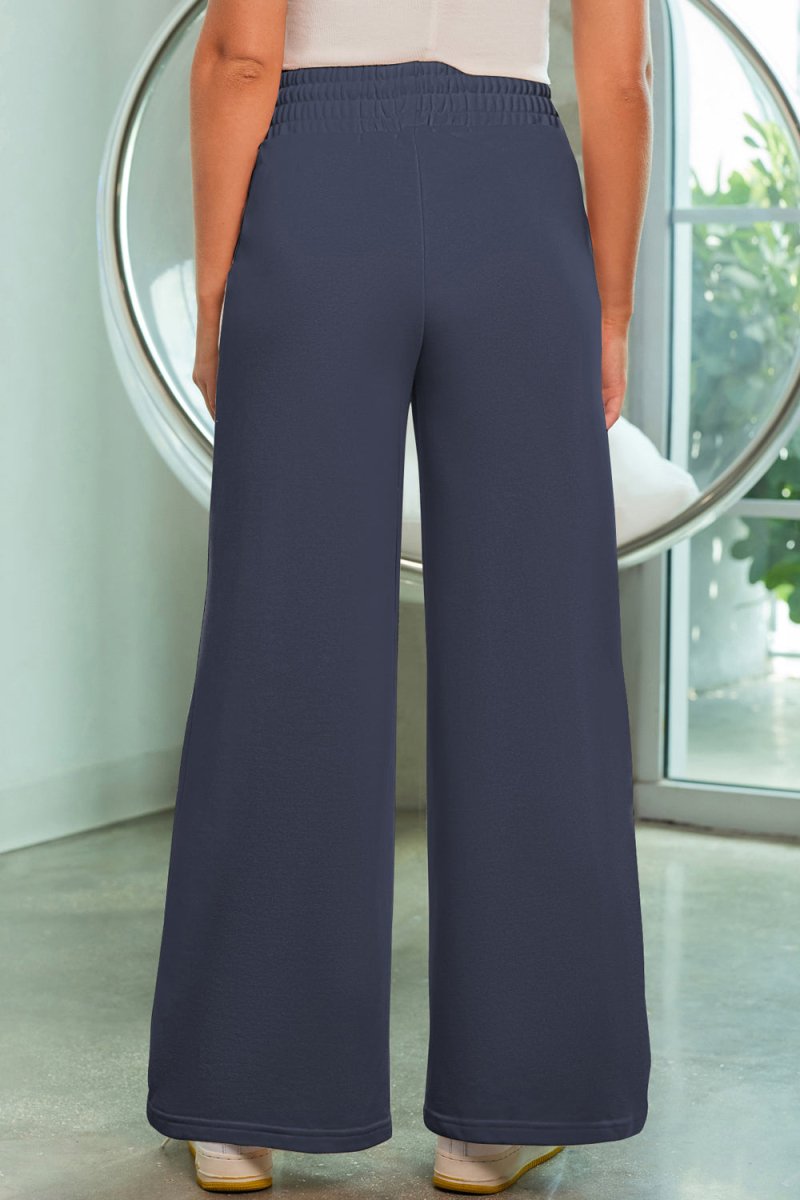 Drawstring Wide Leg Pants with Pockets - Bottoms