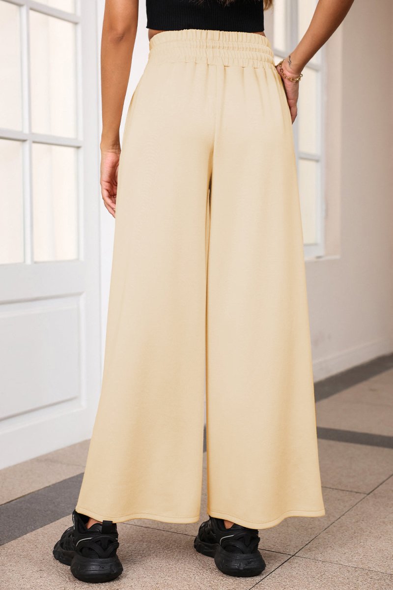 Drawstring Wide Leg Pants with Pockets - Bottoms
