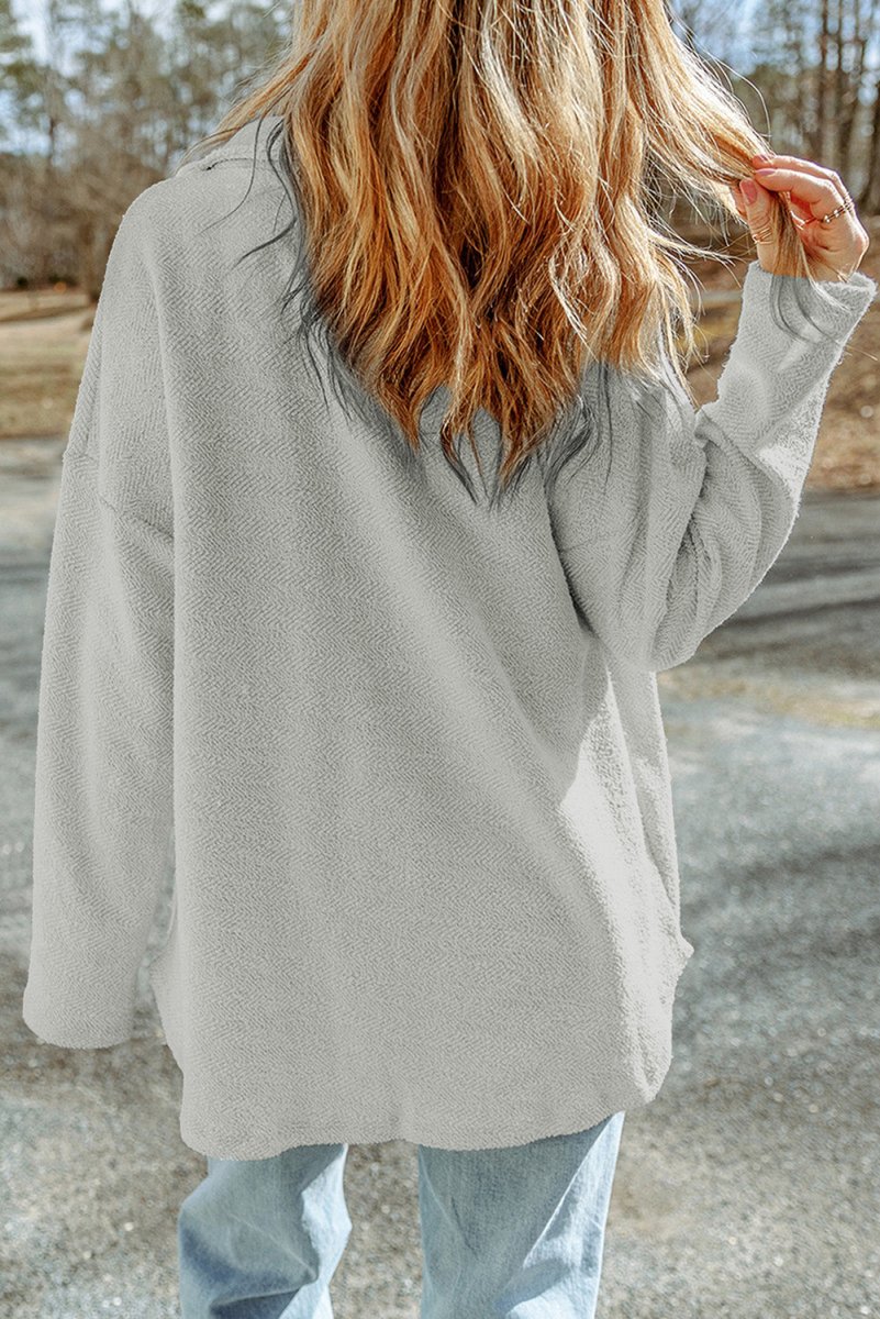 Dropped Shoulder Collared Jacket - Outerwear