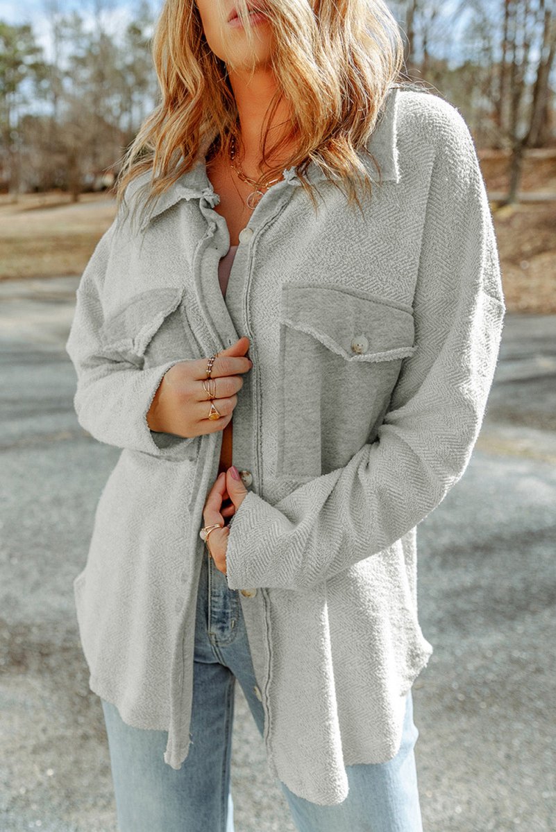 Dropped Shoulder Collared Jacket - Outerwear