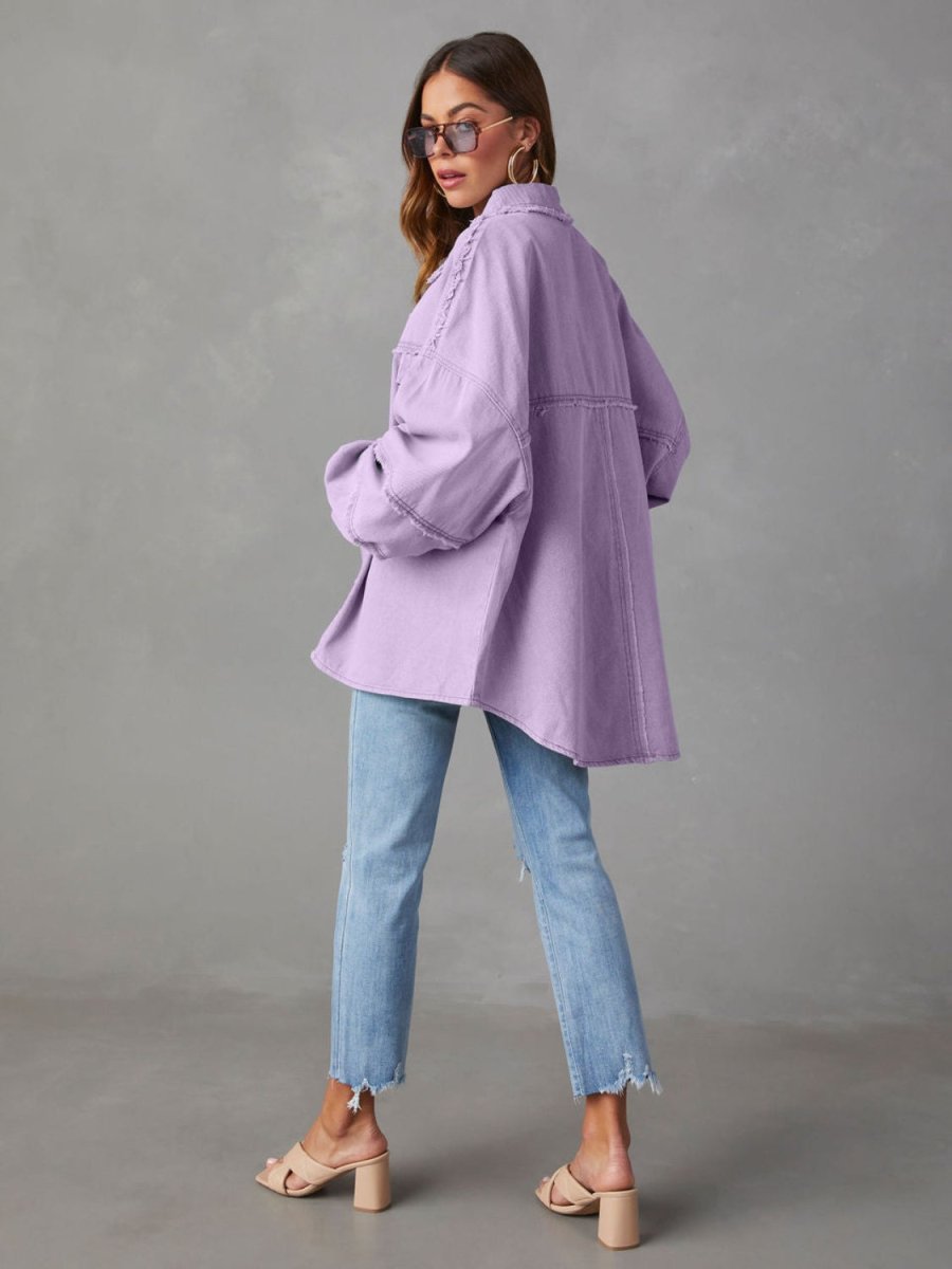 Dropped Shoulder Raw Hem Jacket - Outerwear