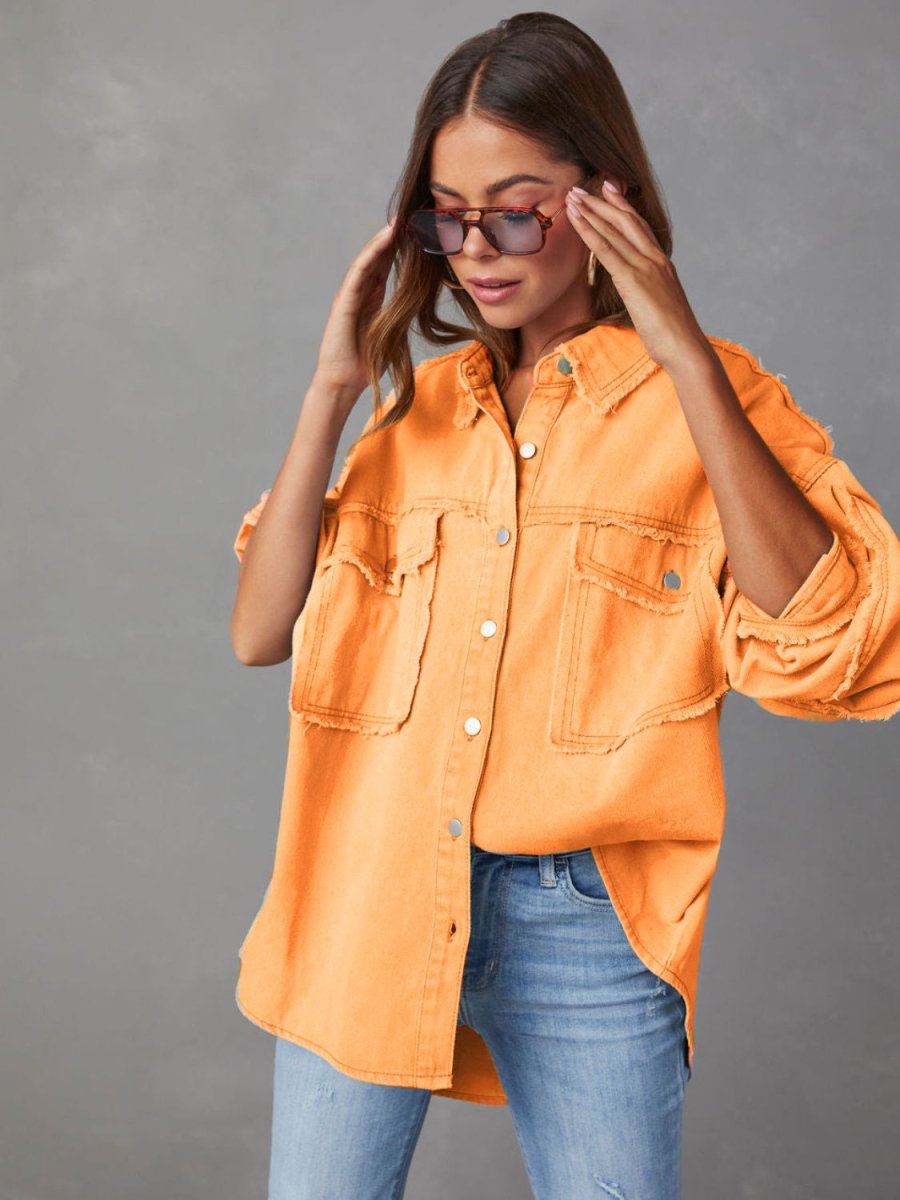 Dropped Shoulder Raw Hem Jacket - Outerwear