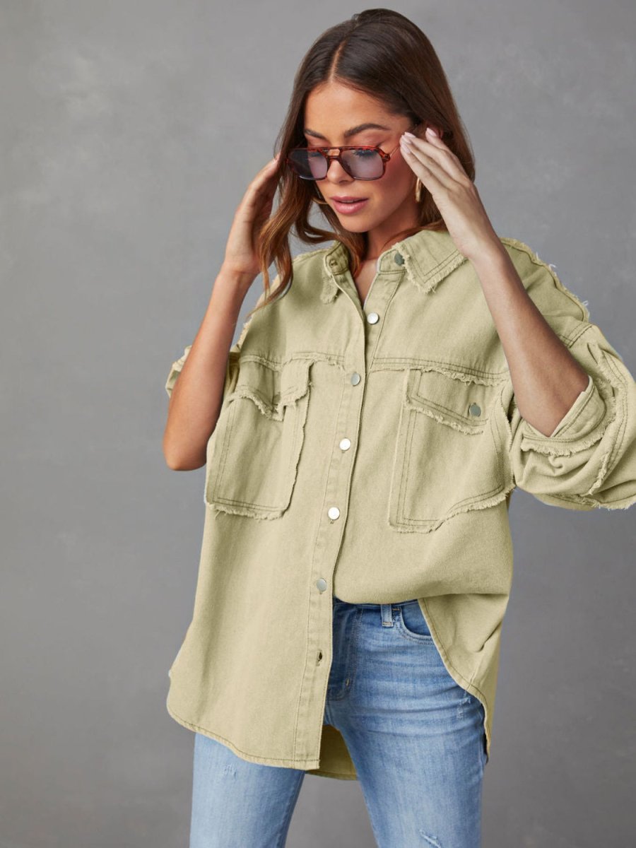Dropped Shoulder Raw Hem Jacket - Outerwear