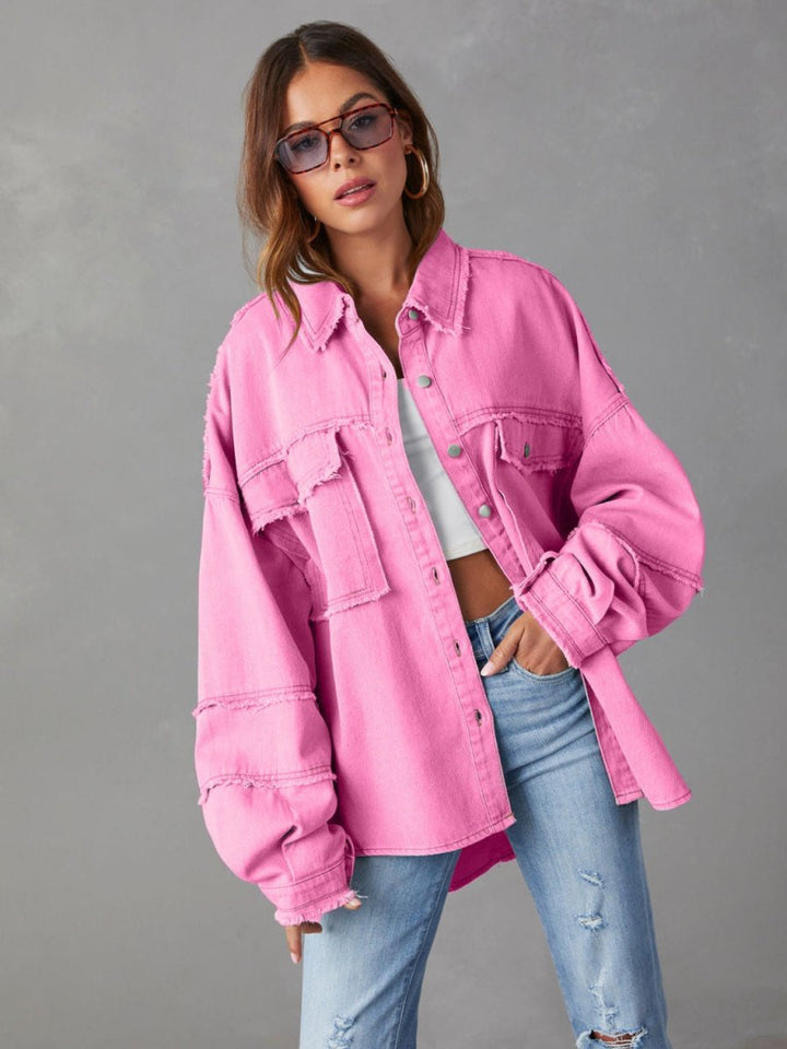 Dropped Shoulder Raw Hem Jacket - Outerwear
