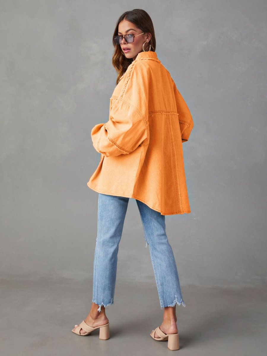 Dropped Shoulder Raw Hem Jacket - Outerwear