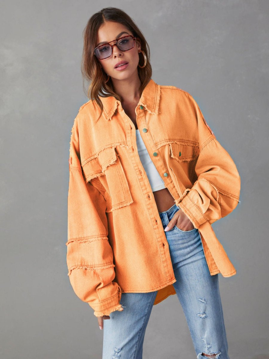 Dropped Shoulder Raw Hem Jacket - Outerwear
