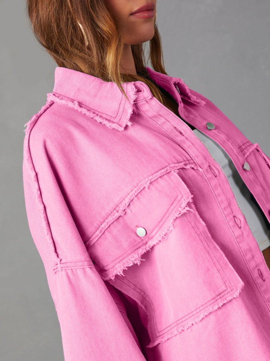 Dropped Shoulder Raw Hem Jacket - Outerwear