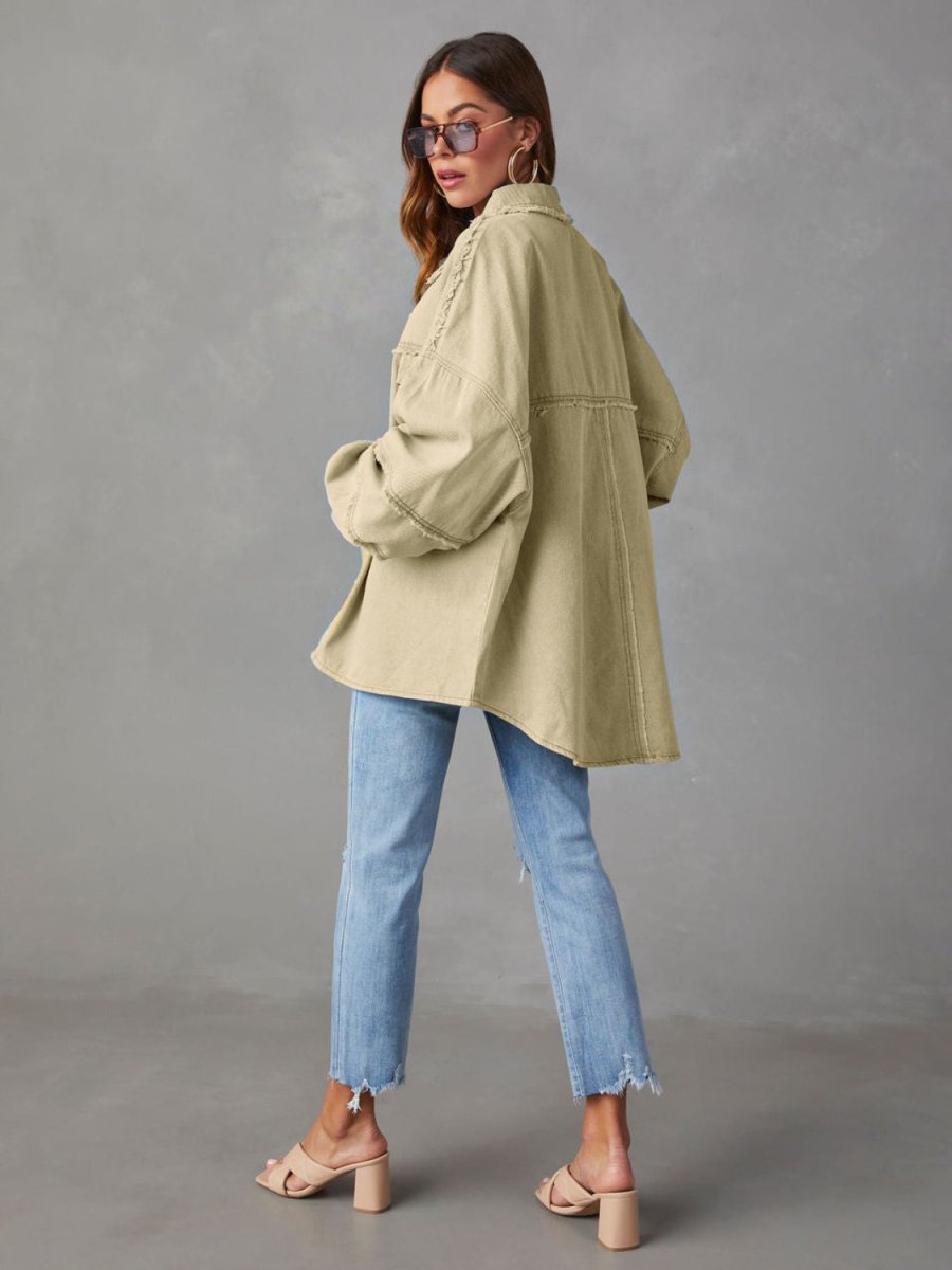 Dropped Shoulder Raw Hem Jacket - Outerwear