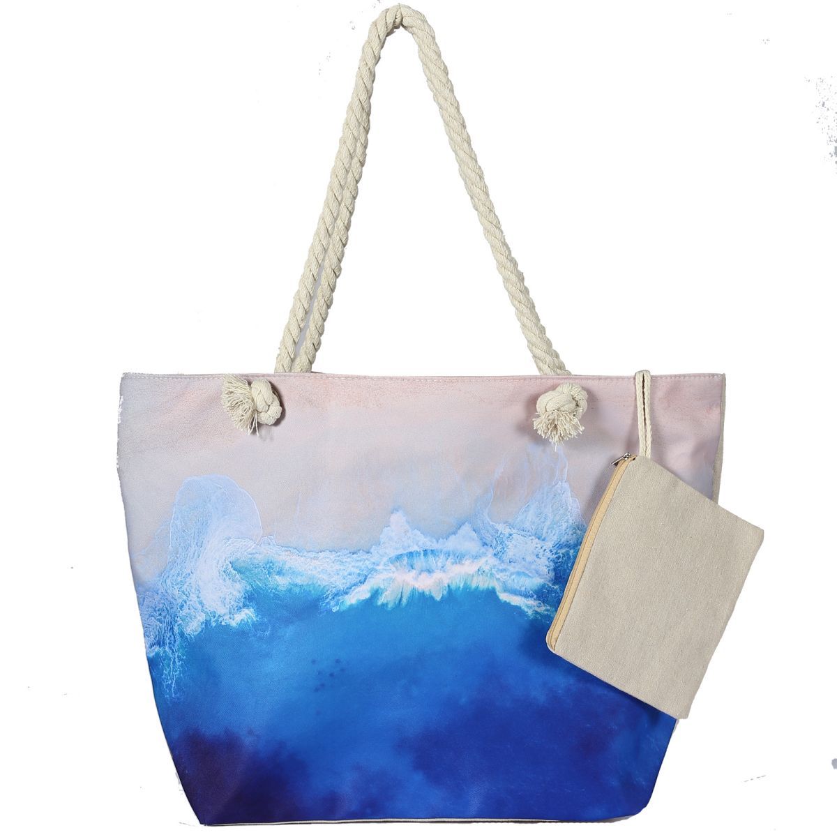 Canvas Beach Tote Bag For Women Waterproof Large Travel Beach Bags With Zipper Reusable Grocery Shopping Bags