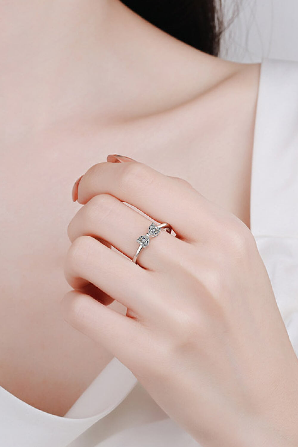 Moissanite Bow Rhodium-Plated Ring