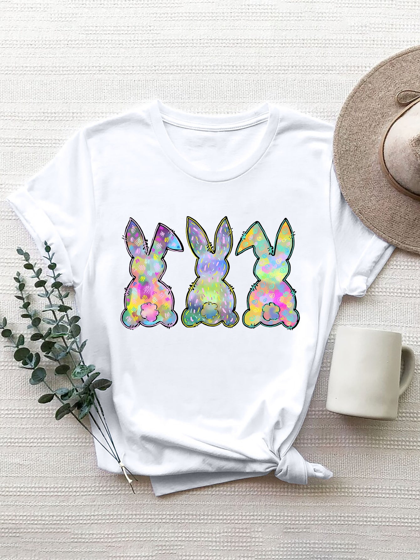 Rabbit Round Neck Short Sleeve T-Shirt