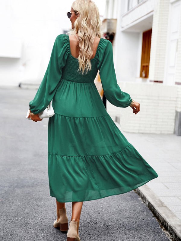 Elegant and elegant multi - layer long skirt with square collar - Casual Dress