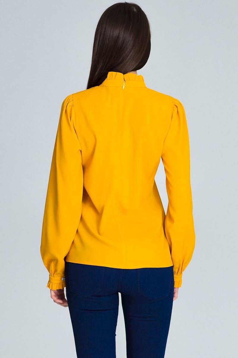 Elegant Blouse with Pleated Long Sleeves & Frill – A Modern Classic - Top