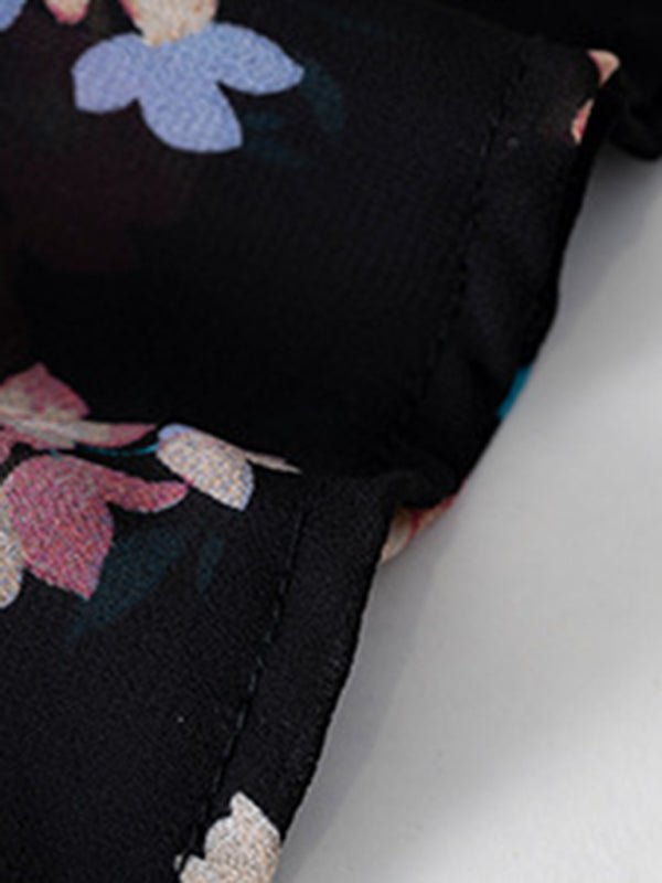 Elegant commuter plant print stitching ruffled shirt - Top