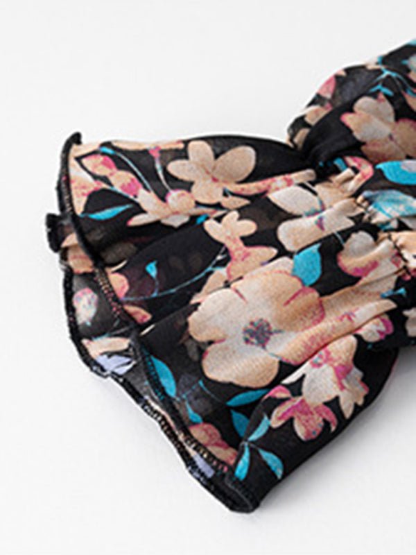 Elegant commuter plant print stitching ruffled shirt - Top