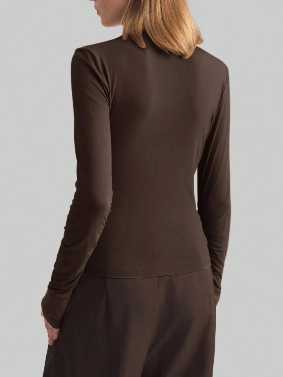 Elegant Drape Front Long Sleeve T-Shirt - 