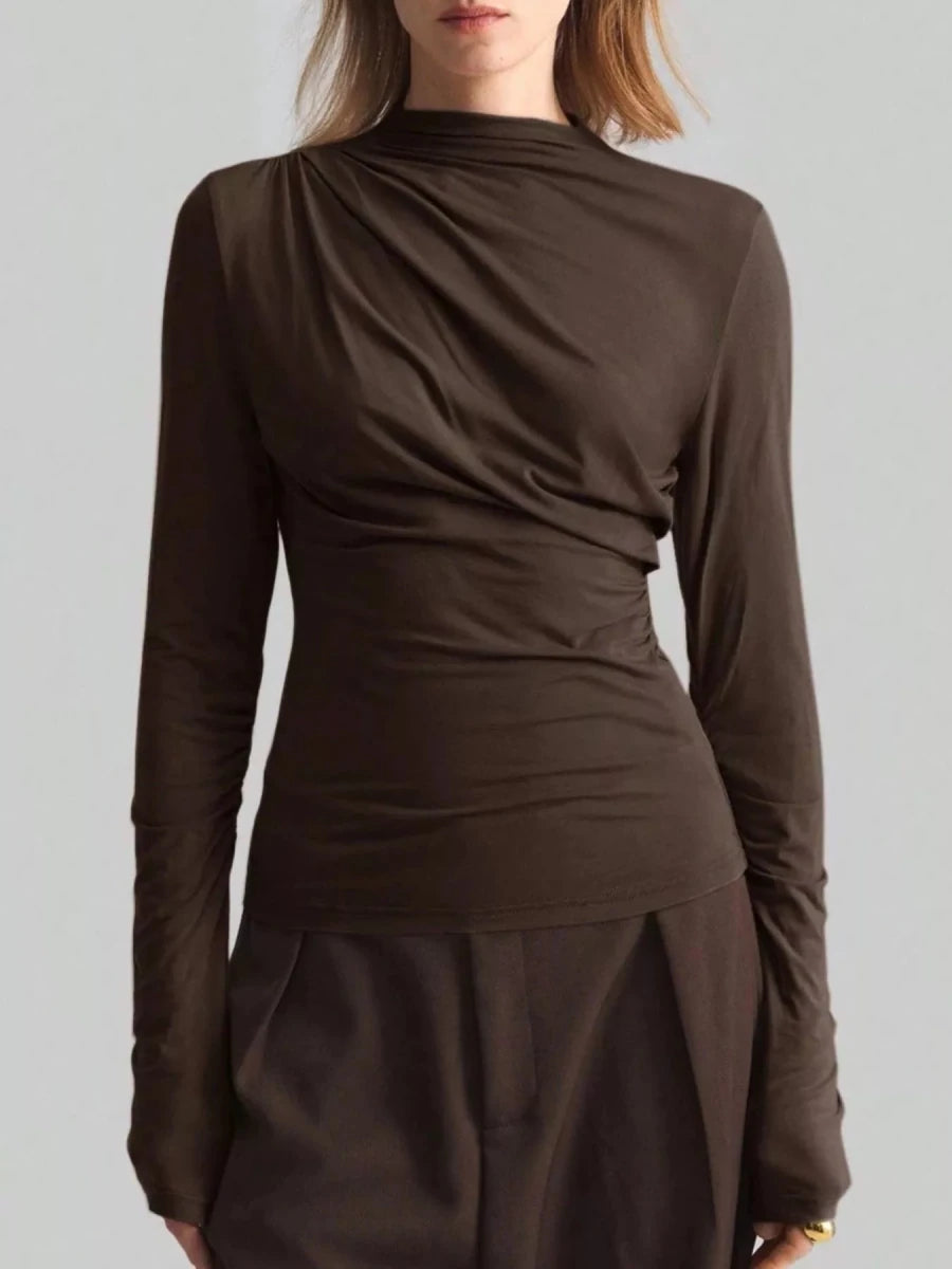 Elegant Drape Front Long Sleeve T-Shirt - 