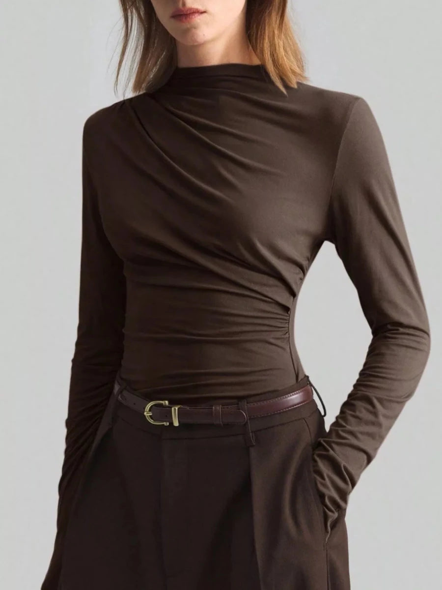 Elegant Drape Front Long Sleeve T-Shirt - 