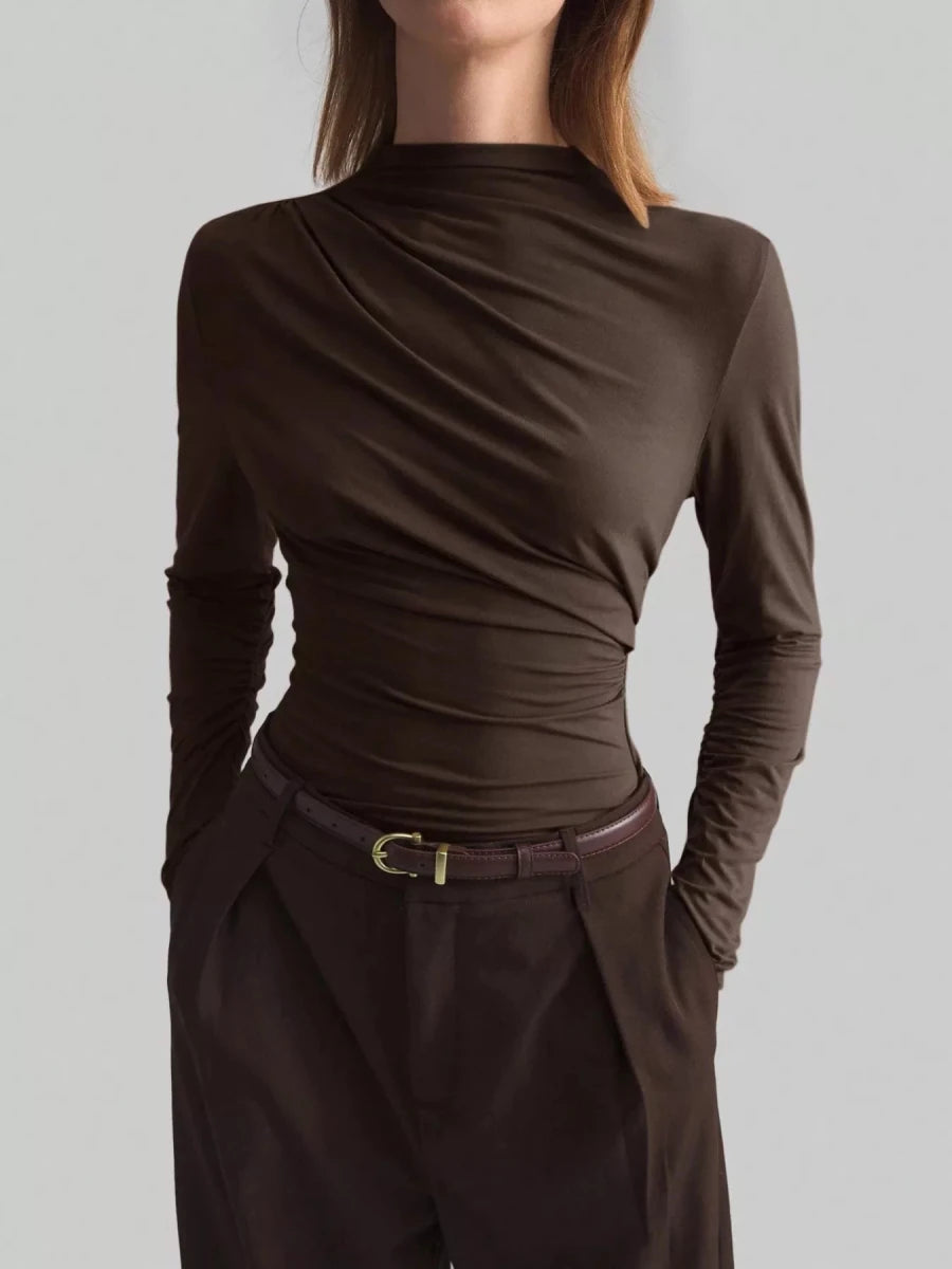 Elegant Drape Front Long Sleeve T-Shirt - 